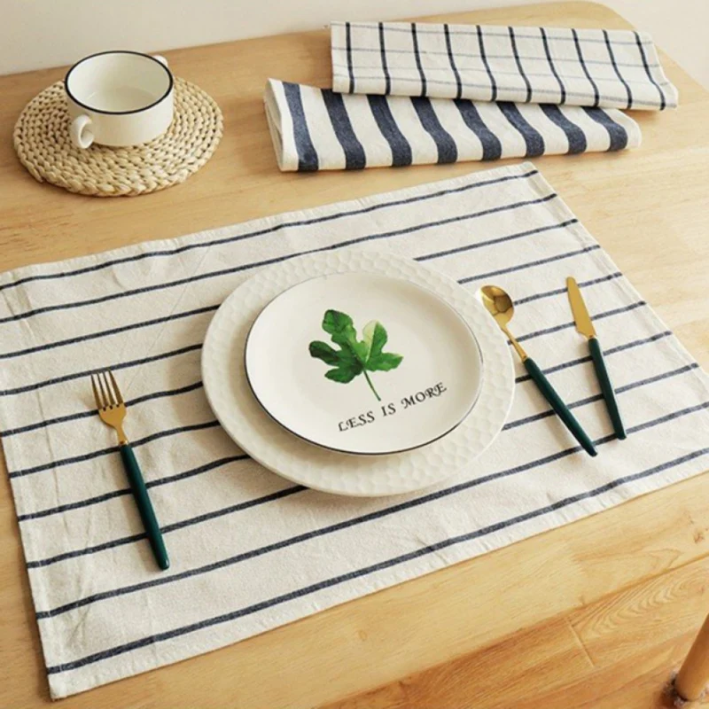 High Quality All-match Blue White Plaid Striped Tea Towel Kitchen Towel Napkin Table Cloth Cotton Woven Fabric Dinning Decor