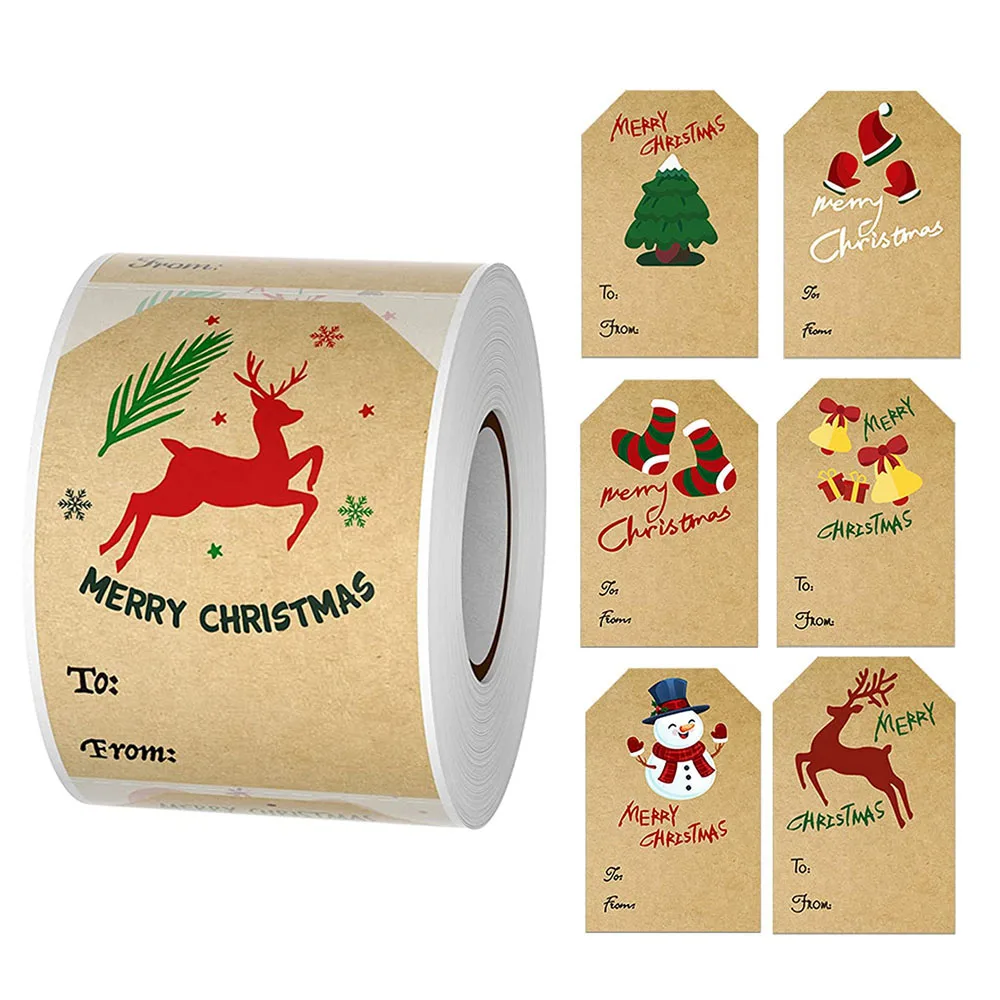 

250pcs Christmas Theme Seal Labels Christmas Gift Tags Sealing Sticky Sticker Aesthetic Kraft Paper Decorative Scrapbook