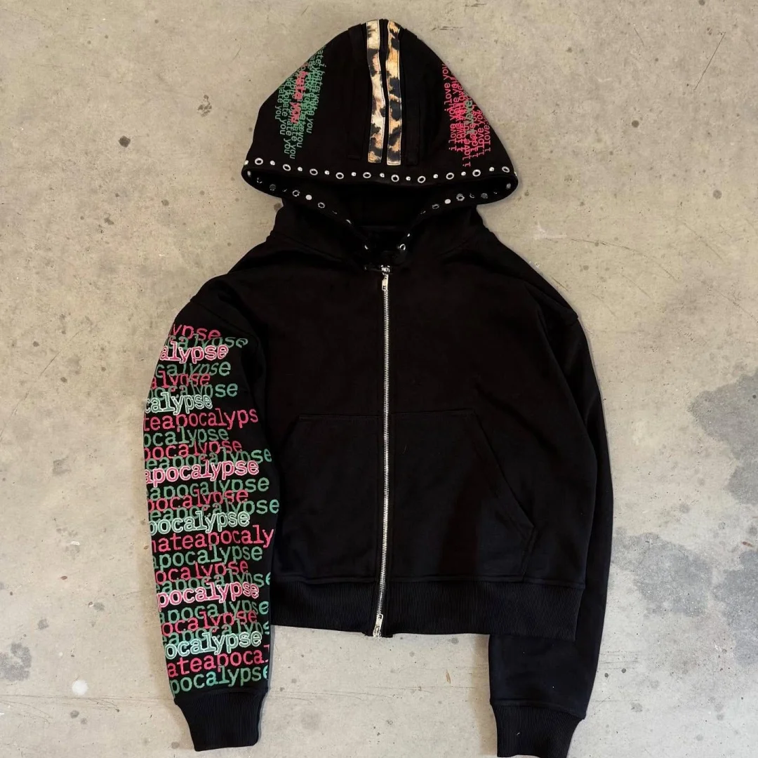 ג'קט רחוב מודפס עם רוכסן והודי עם הדפס נמר בסגנון Y2K לנשים