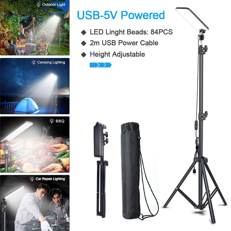 Camping Light Portable Camping Light LED Selfie Lamp Photography with Tripod Stand For Outdoor Picnic Barbecue Working Live Stream