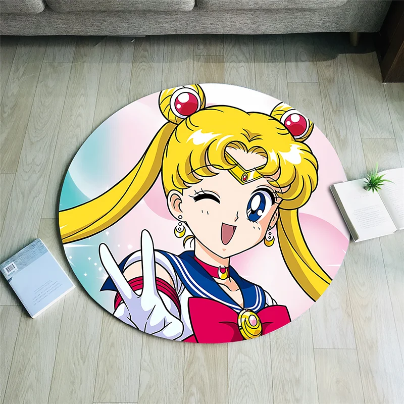 2024 New Sailor Moon Flanella Cute Round Floor Mat Tappeto Antiscivolo Cartoon Living Room Kitchen Bath Rug Home Decor Regali Di Compleanno