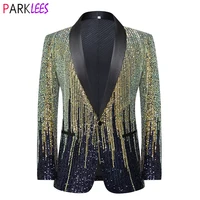 Mens Striped Sequin Sparkling Suit Jacket Blazer Shawl Lapel One Button Dress Blazers Men Stage Party Prom Wedding Tuxedo Cotume 1