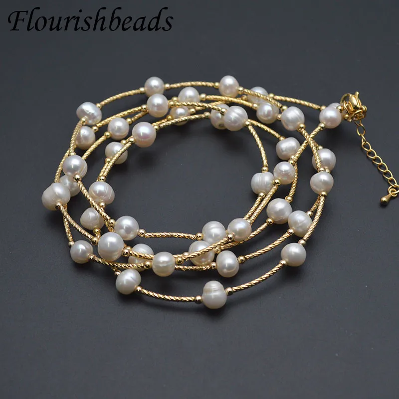 

Classic Natural Pearl 7-8mm Beads Multi Layer Bracelet Long Necklace for Women Wedding Party Elegant Jewelry Gift