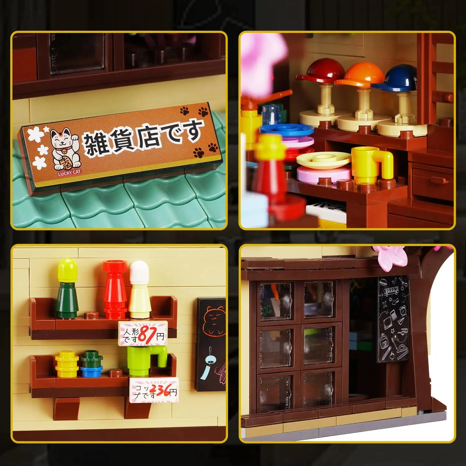 921PCS Cat Grocery Store Building Blocks Creative City Street Scene MOC Model Bricks Set With Lights Kids Educational Toys Gifts 4