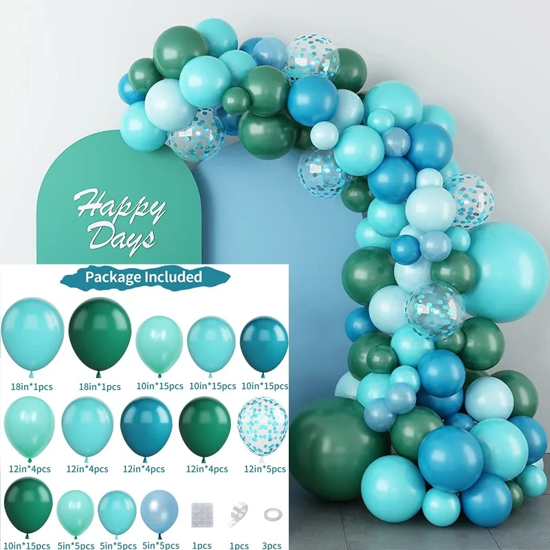 Kit arche de ballons bleu marine, bleu clair et rideau à franges - MODERN  CONFETTI