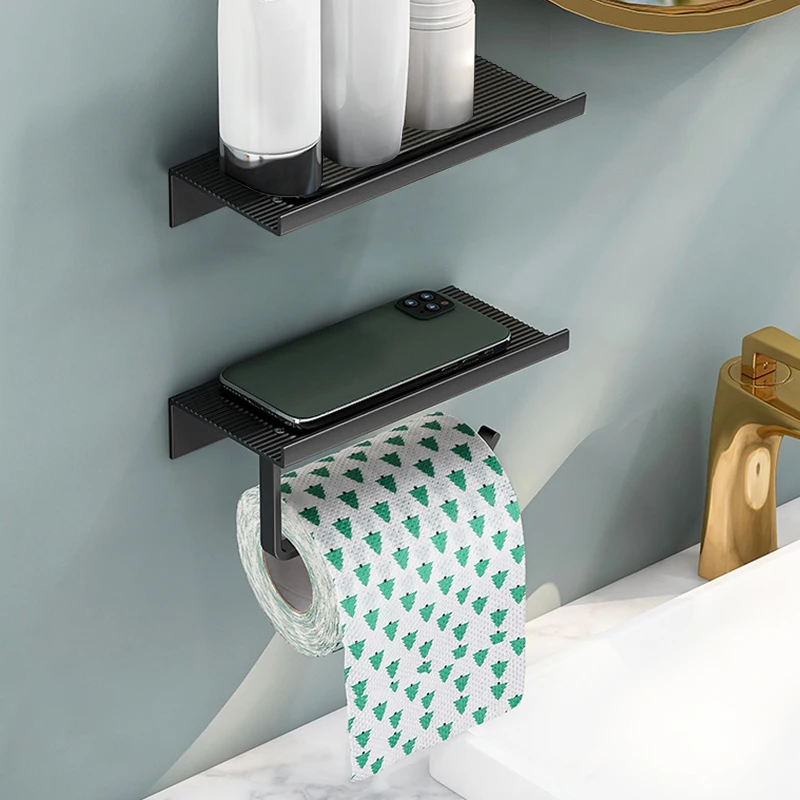 

Aluminum Alloy Toilet Paper Holder Shelf With Tray Bathroom Accessories Kitchen Wall Mounted Hanging Toilet Paper Roll Holder