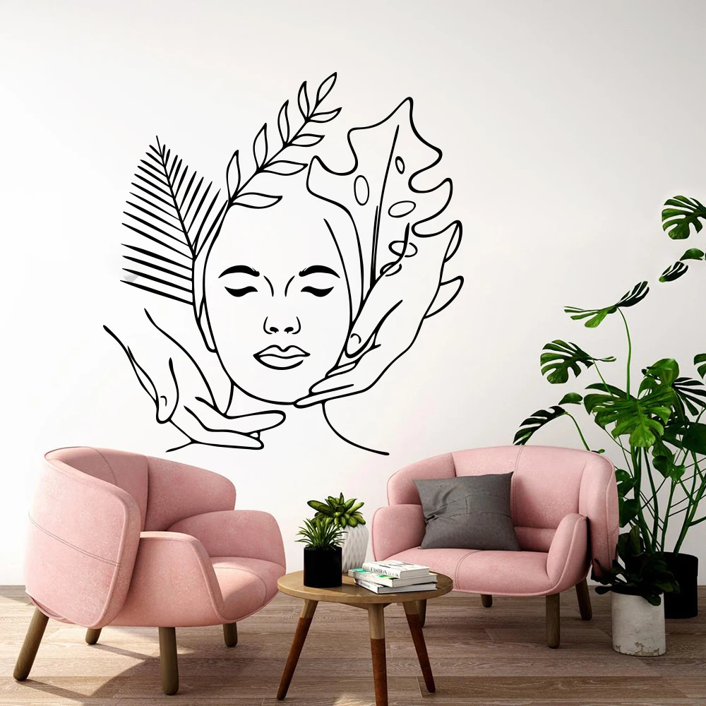 

Beauty Salons with Exotic Leaves Wall Sticker Spa Center Facial Masks Wall Decal Bath Studio Shop Vinyl Decor