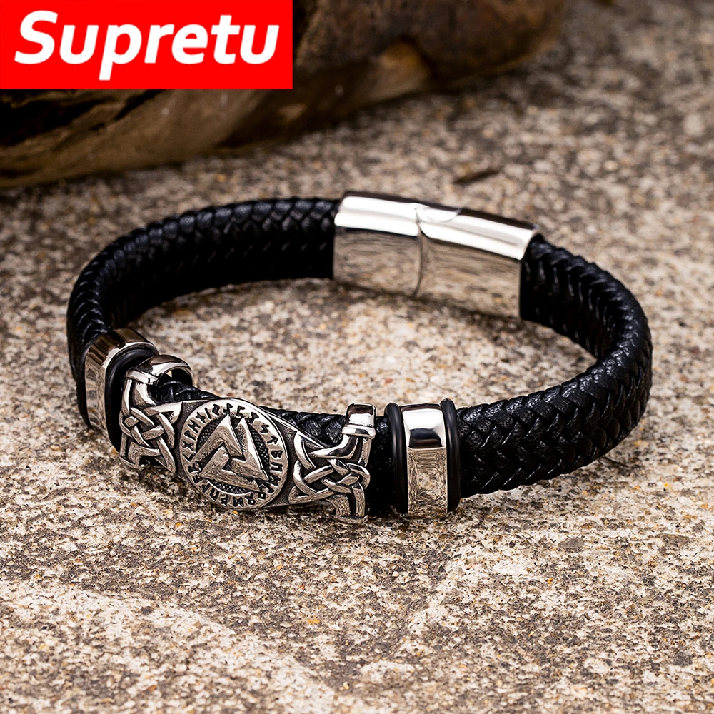 Norse Rune Hrungnir's Heart Genuine Leather Bracelet Men