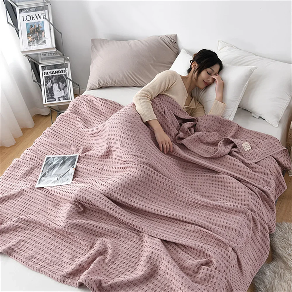 

Pure Cotton Waffle Plaid Blanket Luxury Modern Towel Throw Blanket Knitted Thin Quilt Soft Cozy Sofa Cover Bedspreads On The Bed