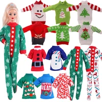 Doll Clothes Christmas Jumpsuit Sweater Short Sleeve For Barbies Accessories Cute Snowman Pattern For Big Elf Dolls,Holiday Gift 1