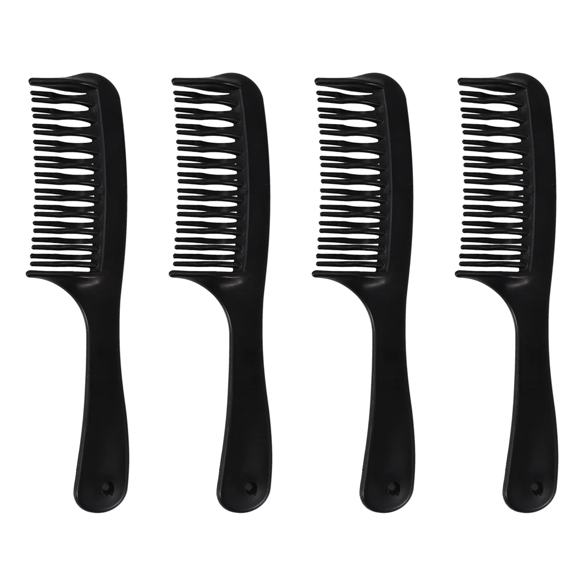 

4X Black Double Row Tooth Detangler Hair Comb Shampoo Comb with Handle for Long Curly Wet Hair