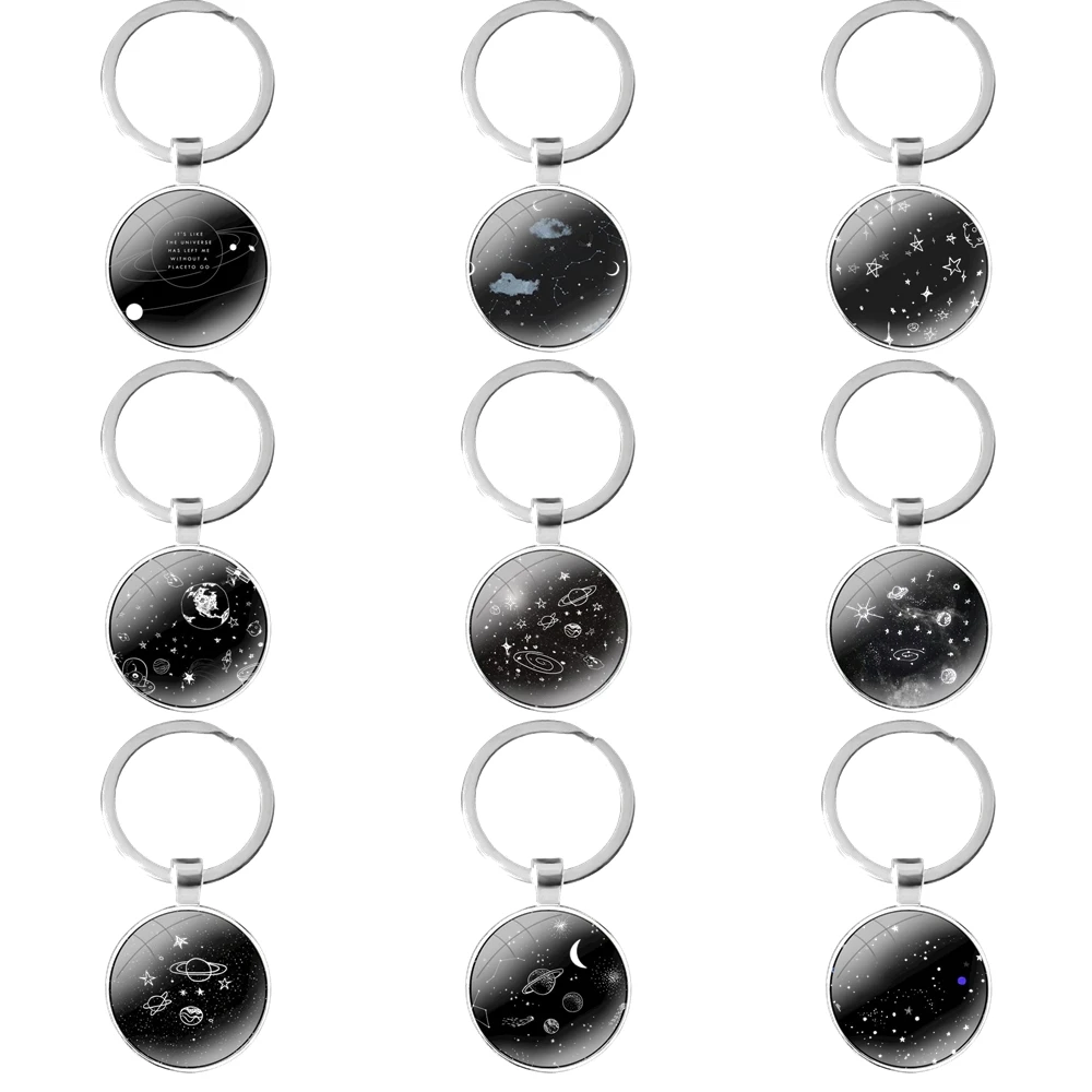 

Pretty Space Moon glass cabochon keychain Bag Car key chain Ring Holder Charms keychains Gifts