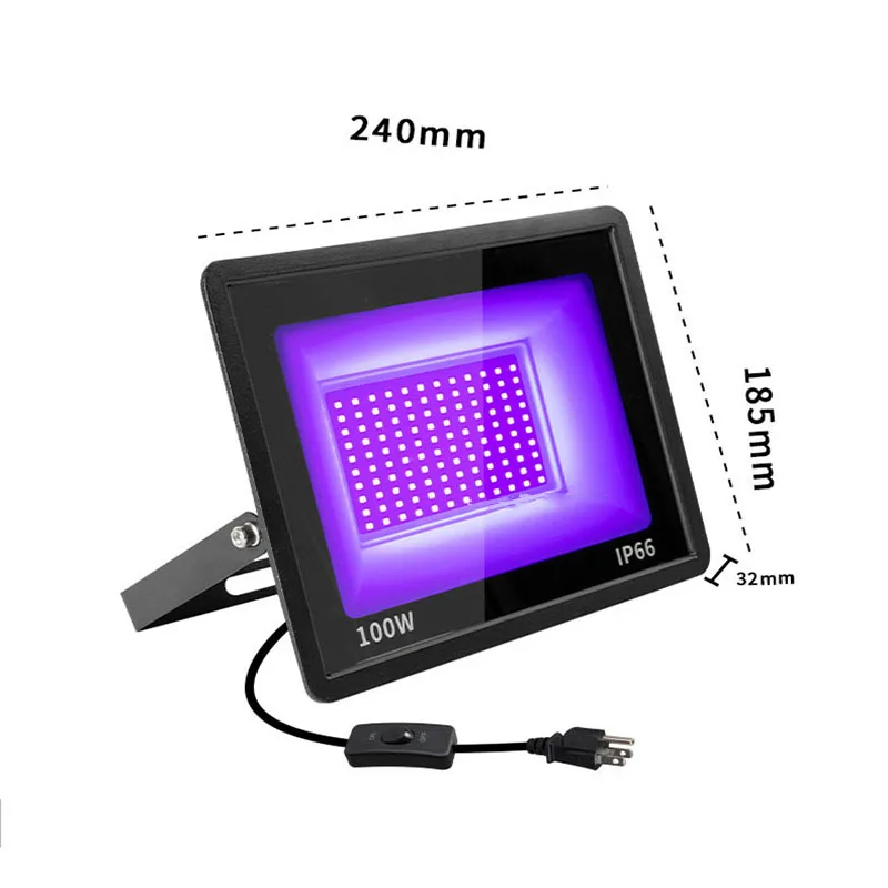 UV Curing Lamp Halloween Haunted House 100W IP66 Waterproof Fluorescent Lamp AC110-240V Purple 395nm LED UV Curing lamp Ultraviolet Floodlight