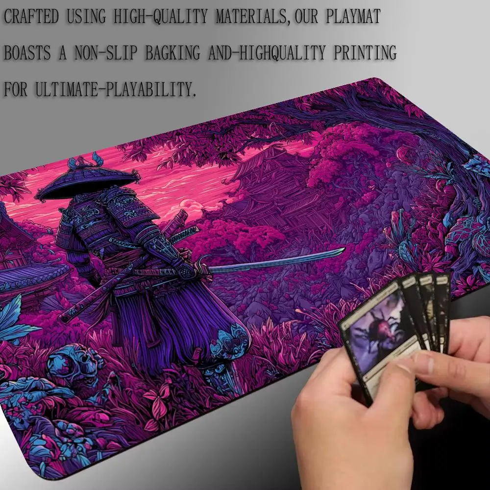 Cyberart Style Fantasy Samurai Design TCG Playmat Magic Card Battle Mat 35X60CM Tapete Magic Mat Non-Slip Durable Stitched Edge - 5