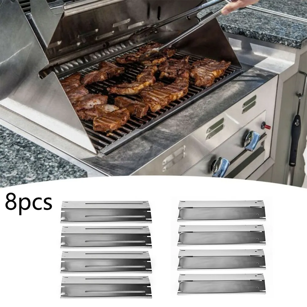 8Pcs Stainless Steel Heat Plate BBQ Gas Grill Replacement Kit Heavy Duty Adjustable Heat Shield Kitchen Accessories Parts Tool