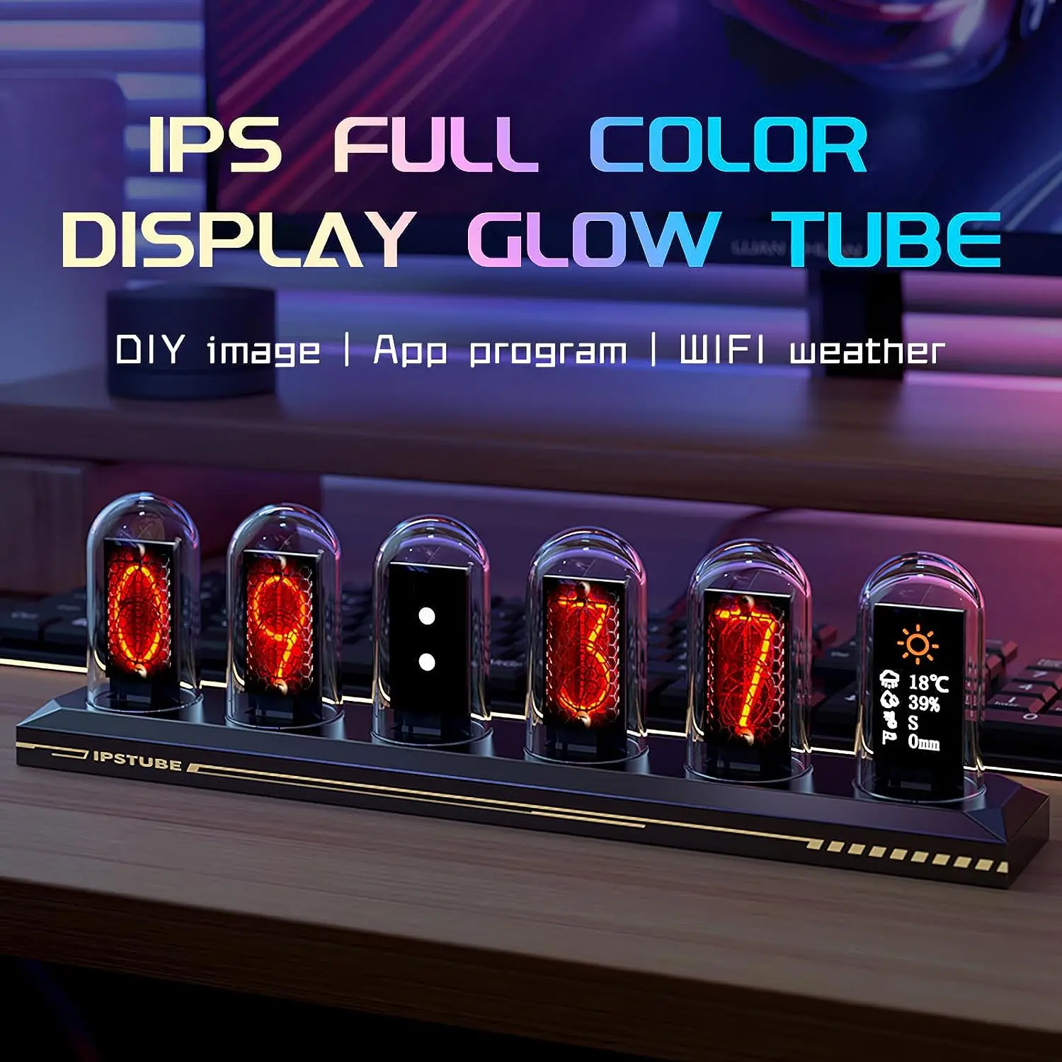 Nixie Tube Clock Glow Tube Clock IPS Color Screen Digital DIY Analog Digital Desktop Decoration Gift