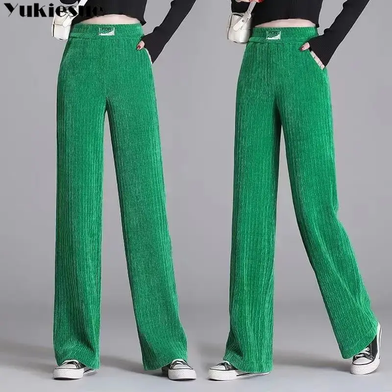 

harajuku summer high waist Women's wide leg Capris corduroy pants for women green straight baggy pants woman trousers joggers