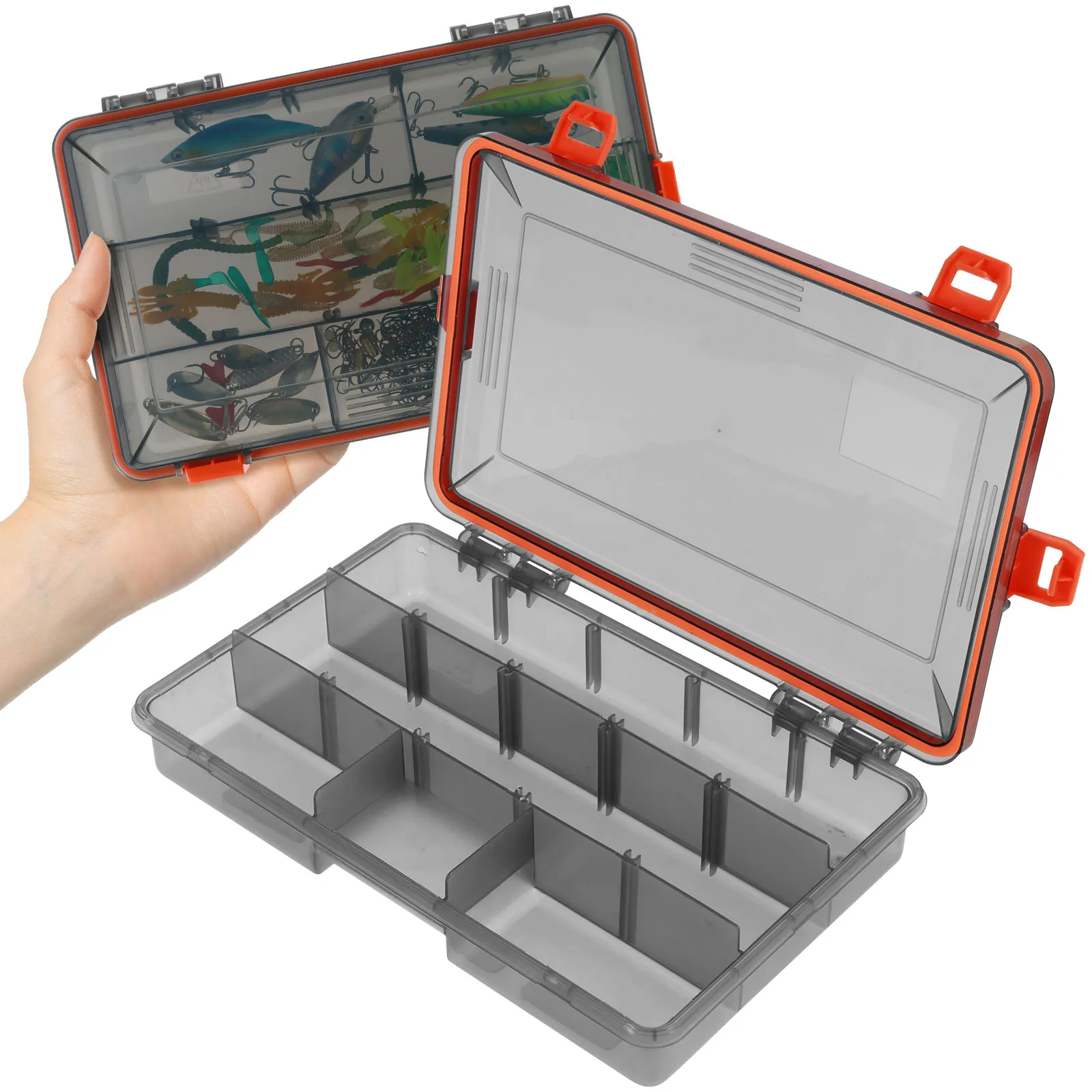 

2Pcs Waterproof Tackle Box Portable Fishing Tackle Organizer Multifunctional Lure Storage Box with Dividers Plastic Tackle Tray