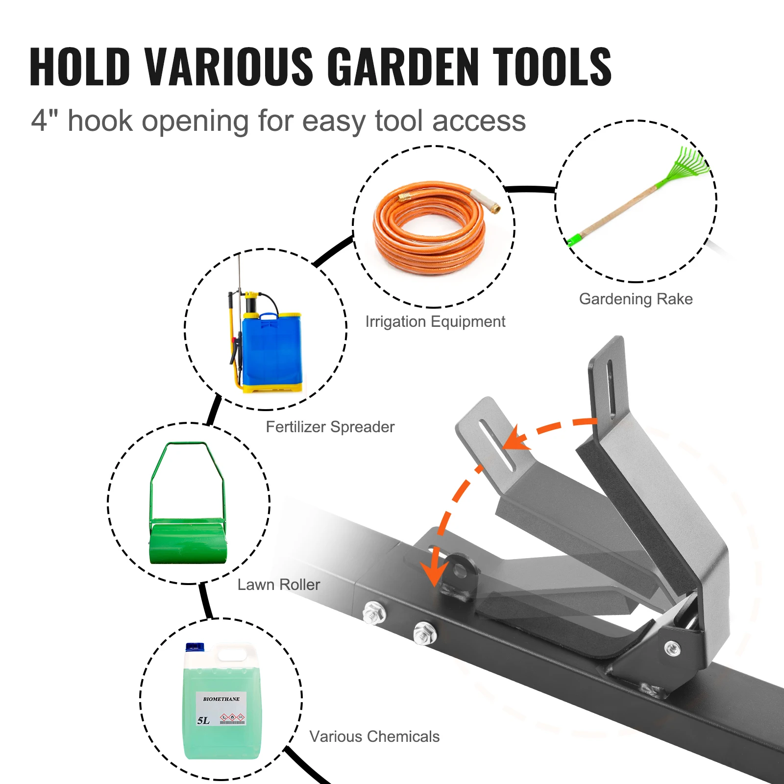 Wall Mounted Trimmer Rack with Lock for Garden Tools