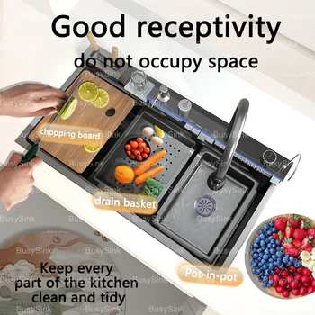 สแตนเลสน้ําตกอ่างล้างจานถ้วยเครื่องซักผ้ามีด Rack Honeycomb นูนในประเทศ Apartment Countertop อ่างล้างจานเดี่ยวขนาดใหญ่ 2