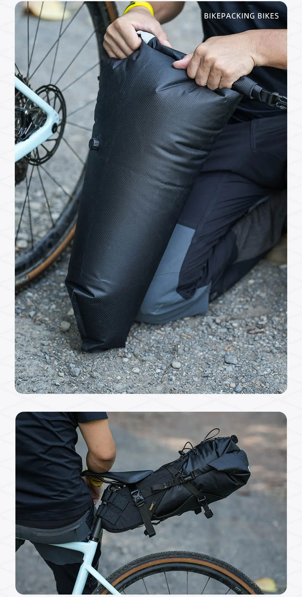 Rhinowalk Fahrrad-Satteltasche, stabil, nicht schütteln, 14 l, großes Fassungsvermögen, abnehmbarer Trockensack, wasserdicht, für MTB, Rennrad, Kies, Fahrrad, Verpackung – Detail 21