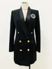 HIGH STREET Newest 2024 Designer Fashion Women's Metal Button Rhinestone Diamonds Beading Badge Shawl Collar Long Blazer 3