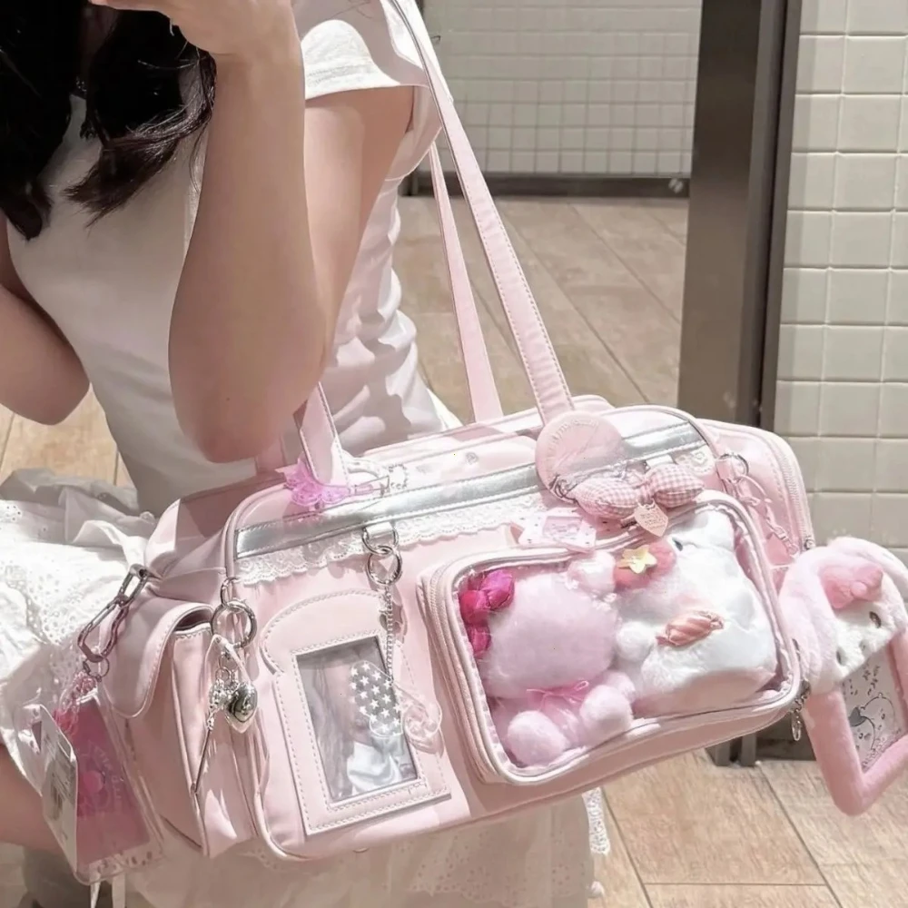Y2K New Concert Ita Bag JK Large Capacity Shoulder Bag Cute Girl Transparent Backpack Exhibition DIY Badge Display Crossbody Bag