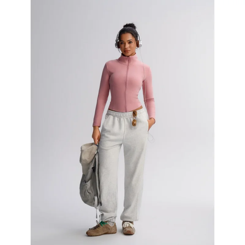 LEOSOXS 요가 여성복 지퍼 스탠드 칼라 플리스 안감 가디건 캐주얼 스포츠 짐 러닝 운동 피트니스 긴팔 따뜻한 상의