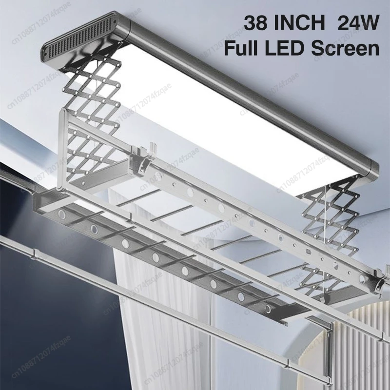 Home Balcony Electric Remote Control Lifting Clothes Drying Rack Aluminum Alloy Lighting Drying Foldable Clothes Drying Rack 3