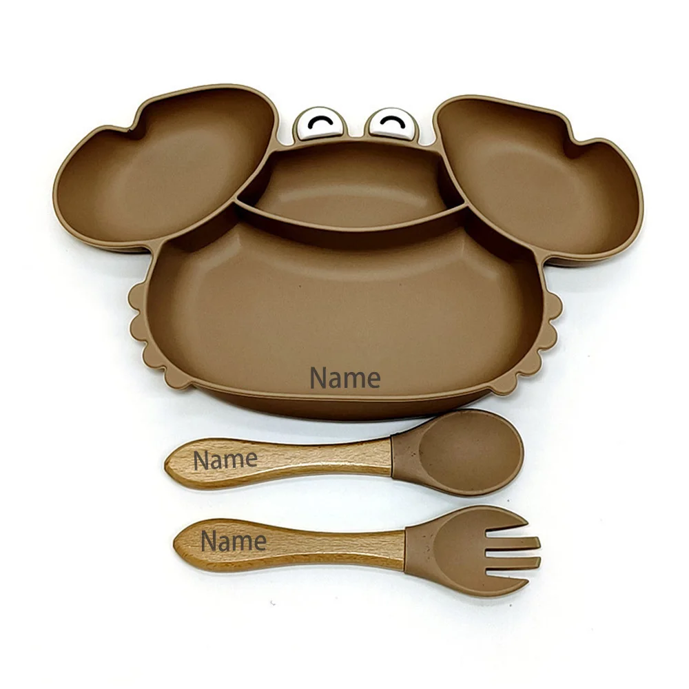 3PCS Children's Tableware Set with Free Name Printing Personalized Silicone Tableware Unique Gift for Boys And Girls