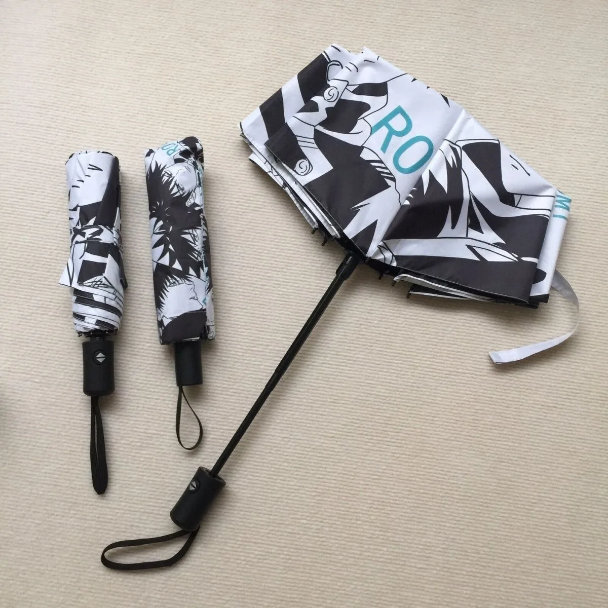 White Black Jujutsu Kaisen Anime Cosplay, Windproof Anti-UV, Automatic Rain Compact Umbrella for Adults Teens Woman Man