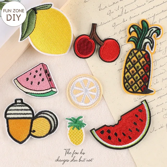 Fruit and Vegetable Fabric Patches, Iron-On Embroidered Patch Sew On Patch,  DIY Clothing Craft Decoration Accessories Watermelon Banana for Jeans