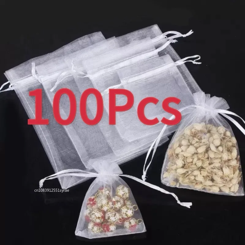 50/100PCS 선물 가방 파티 공급 크리스마스 호의 보석 포장 흰색 파우치 D..
