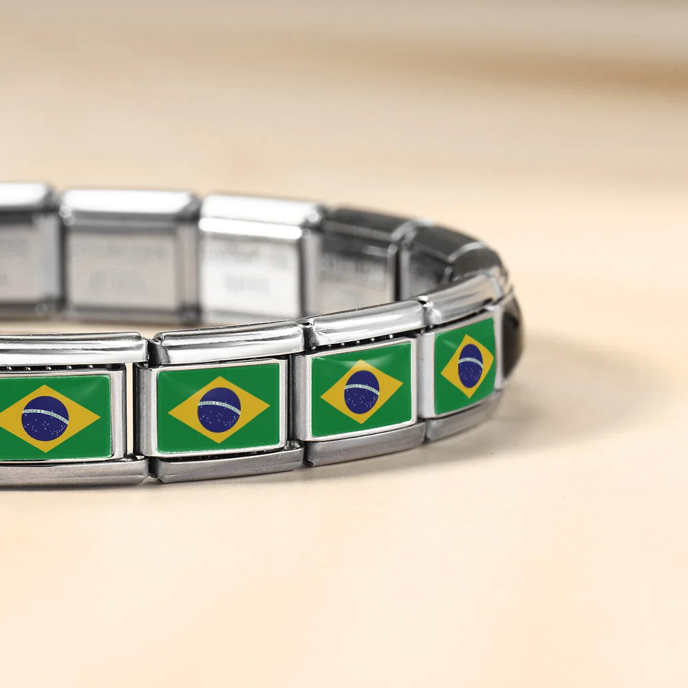 Y2K Elastische italienische Charms Link Fit 9mm Armbänder Edelstahl Bunte Welt Nationalflagge Herstellung DIY Schmuck Zubehör – Detail 4