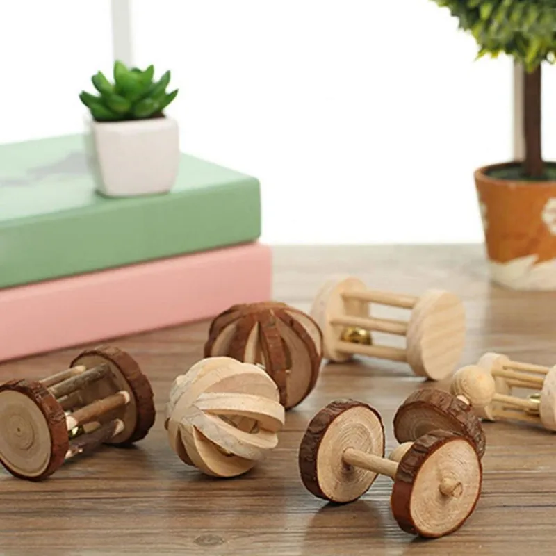 Cute Rabbit Roller Wooden Pine Dumbells Unicycle Bell Chew Toy iLovPets.com Cute Rabbit Roller Wooden Pine Dumbells Unicycle Bell Chew Toy