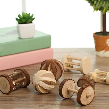 Cute Rabbit Roller Wooden Pine Dumbells Unicycle Bell Chew Toy