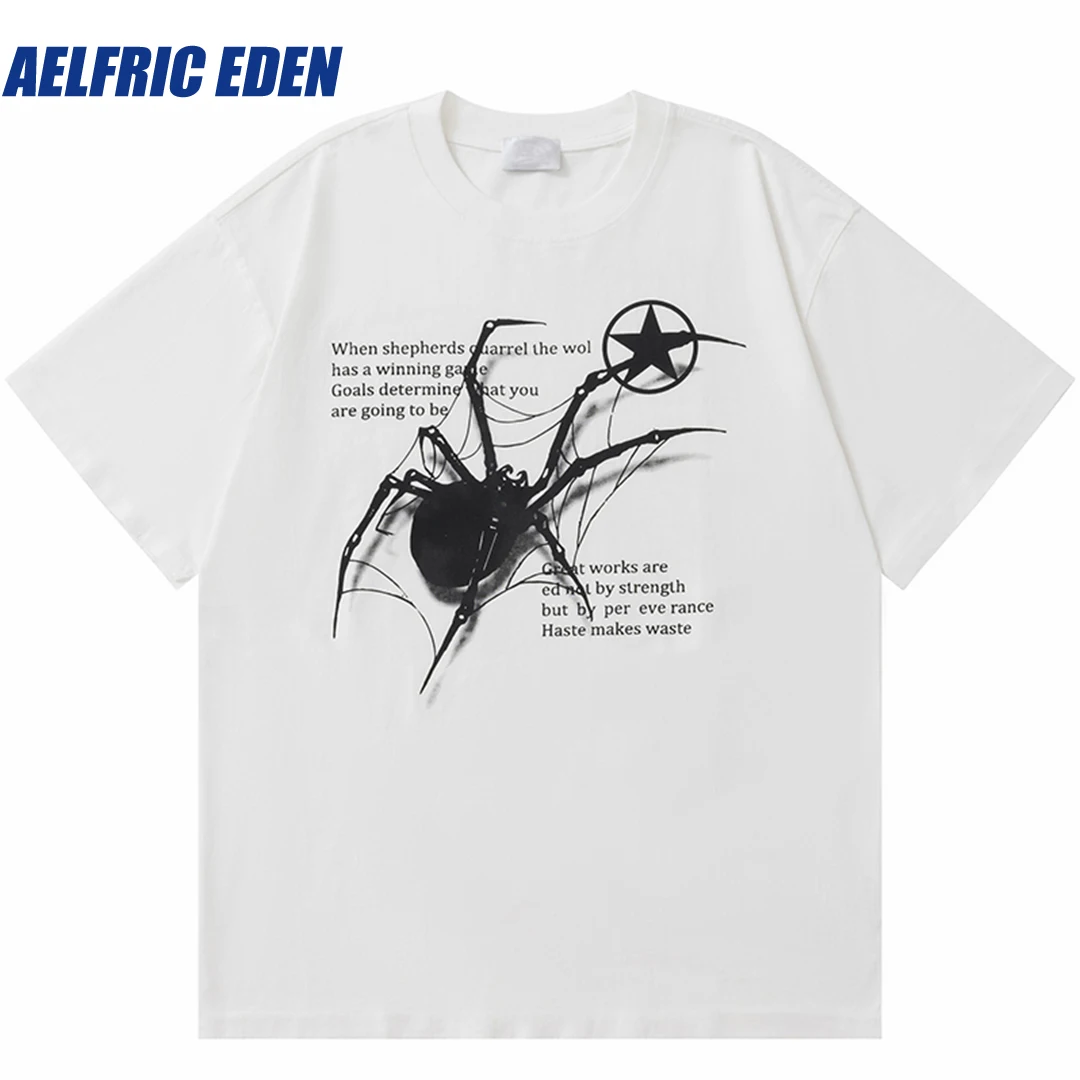 

Aelfric Eden Washed Black Spider Graphic T-Shirt Men Streetwear Hip Hop Oversized Tshirt Harajuku Vintage T Shirt Cotton Top Tee