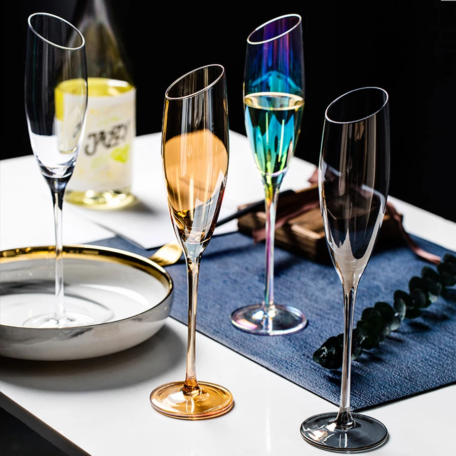 Fancy Nordic Glass Cup Set Bevel Wine Cocktail Glass Whiskey Champagne  Luxury Tacas De Vidro Para Vinho Colored Goblet Glasses