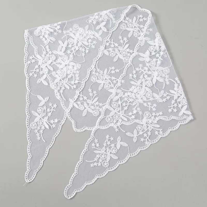 Nylon Embroidered Lace Triangle Scarf Prayer Veil Church Hijab 2024 Women Soft New Fashion Elegant Scarf Shawl 140*35cm 5