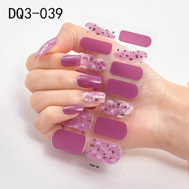 Korean Fashion Colorful 3D Glitter Sequins Nail Art Stickers Manicure DIY Nail Strips Wraps Solid Color DQ3-039
