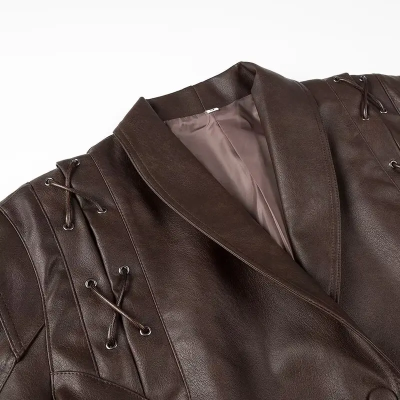 Chic Womens Faux Leather Jacket - Autumn Winter PU Coat with Dropped Shoulders