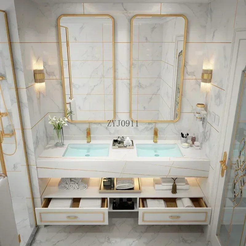 *Bathroom Vanity Combination Of Bathroom Cabinets Modern And Minimalist Washbasin Double Basin Cabinet Light Luxury Solid Wood