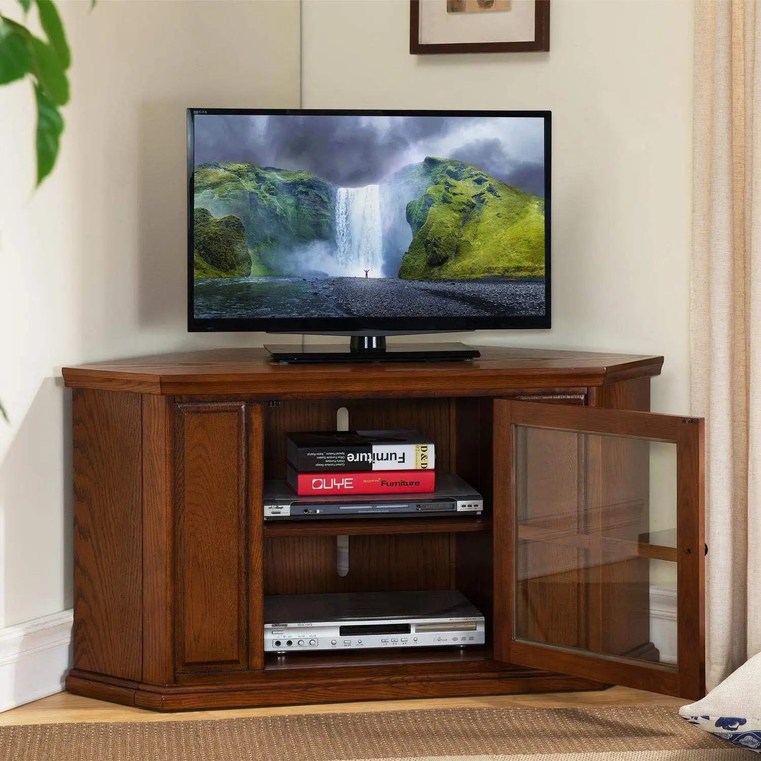

Corner TV Stand with Enclosed Storage For 60" TV's, Westwood Brown Cherry, tv stand living room furniture cabinet