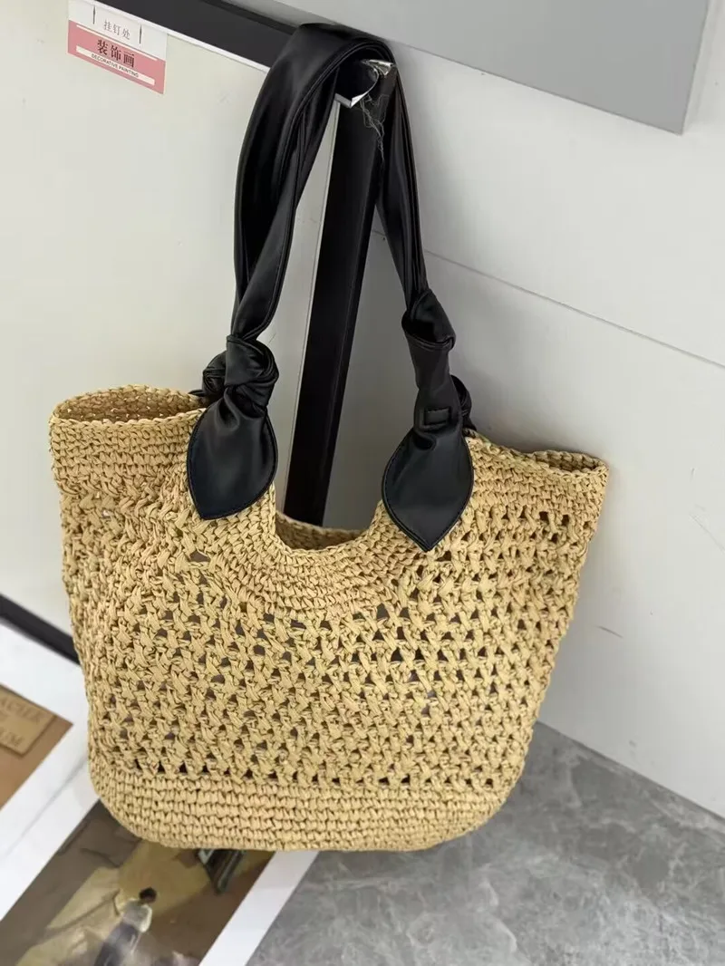 New Hollow Woven Straw Woven Shopping Bag Vacation Beach Mesh Bag Fashionable and Simple Commuting Bag