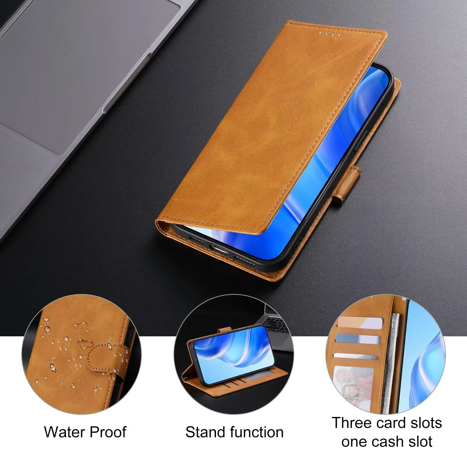Premium Business Leather Flip Case with Card Slot Wallet Feature