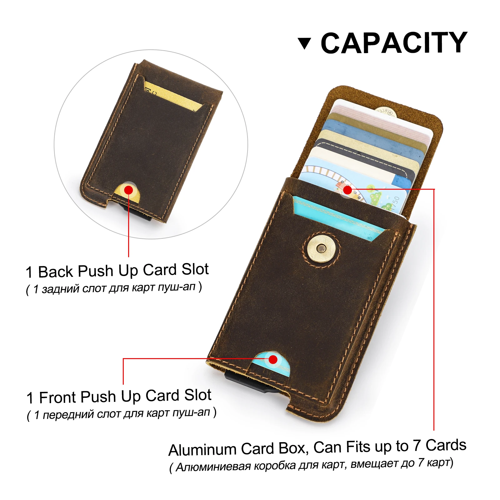 Leather Wallet Hiram Vintage Genuine Leather RFID Blocking Card Holder Wallet for Men Luxury Card Wallet Case Aluminum Metal Slim Cardholder