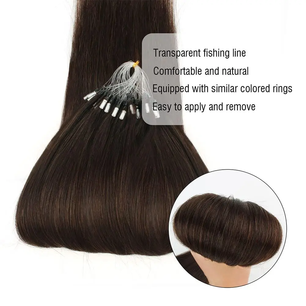 Dark Brown Hair #4 Color Micro Loop Hair Extensions 100% Real Human 16-26 Inch 50g Straight Extension Human for Women
