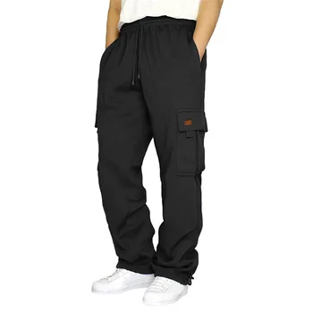 Men’s Loose Cargo Pants Casual Drawstring Elastic Waist Wide Leg Athletic Sweatpants Outdoor Trousers 1