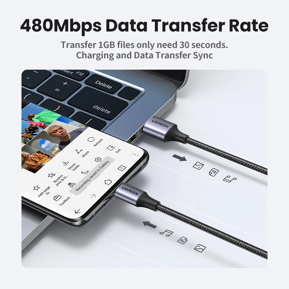 รูปสินค้า สายชาร์จ Type-C ทนทาน ชาร์จเร็ว ถ่ายโอนข้อมูลได้ 2 ม. 3 ม.