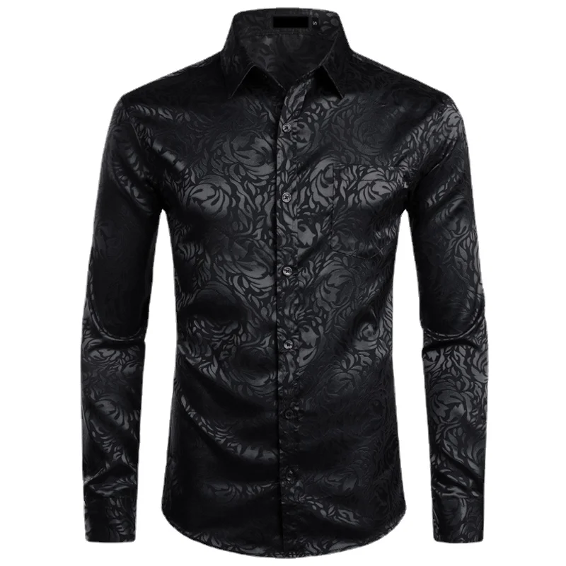 

TPJB Men's Floral Black Dress Shirts Stylish New Long Sleeve Steampunk Shirt Men Party Club Bar Social Shirt Male Chemise Homme